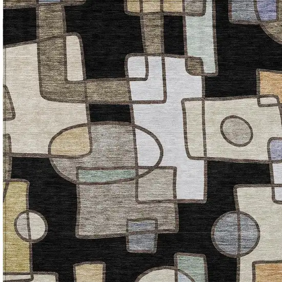 Black And Gray Geometric Washable Indoor Outdoor Area Rug Photo 2