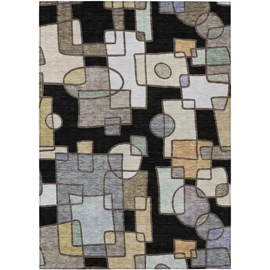 Black And Gray Geometric Washable Indoor Outdoor Area Rug Photo 1
