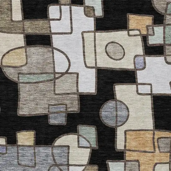 Black And Gray Geometric Washable Indoor Outdoor Area Rug Photo 2