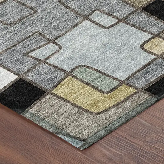 Black And Gray Geometric Washable Indoor Outdoor Area Rug Photo 8