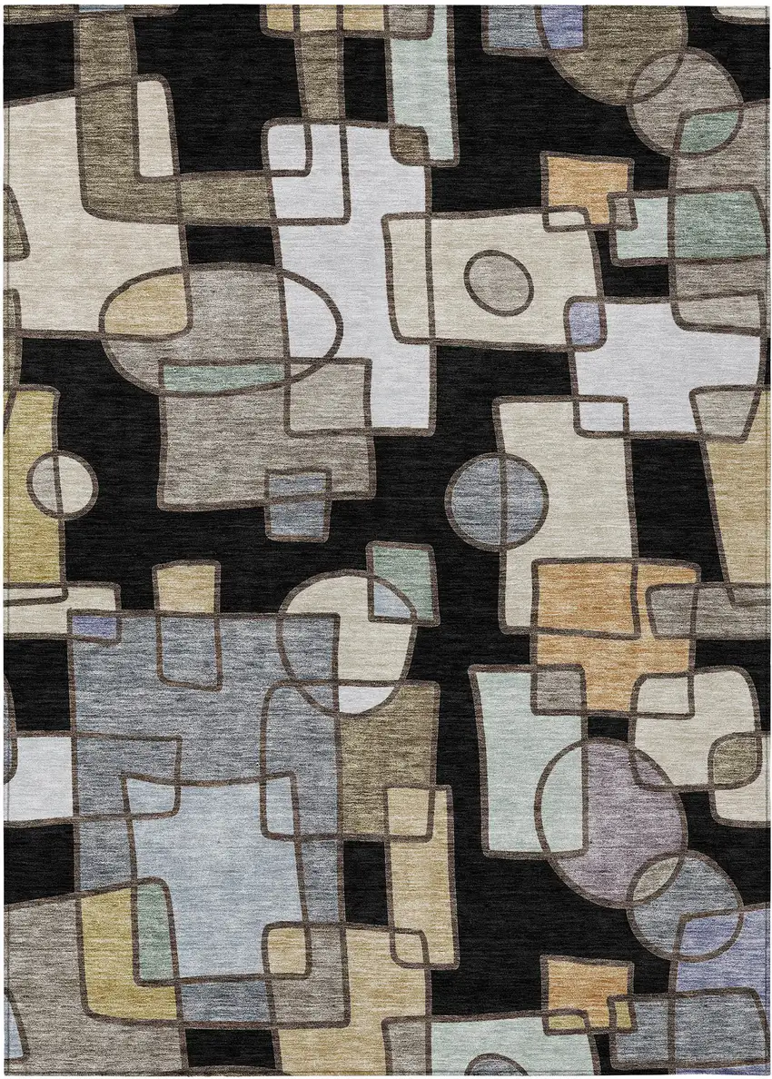 Black And Gray Geometric Washable Indoor Outdoor Area Rug Photo 1