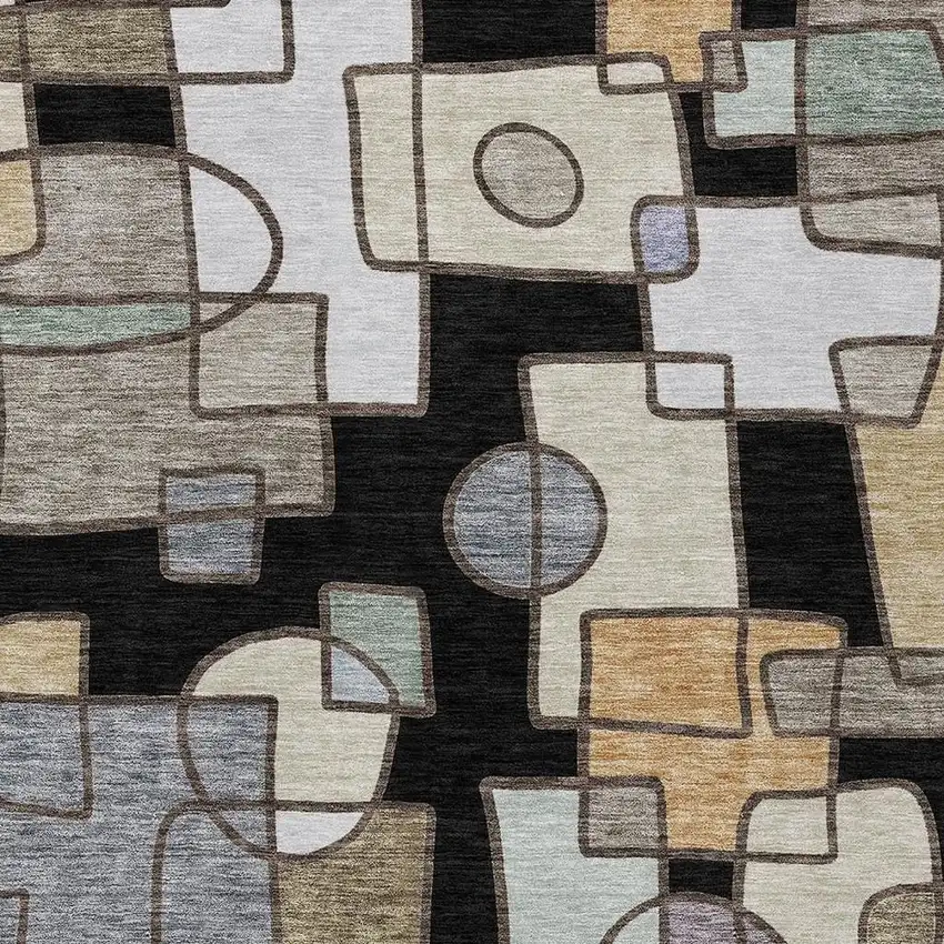 Black And Gray Geometric Washable Indoor Outdoor Area Rug Photo 2