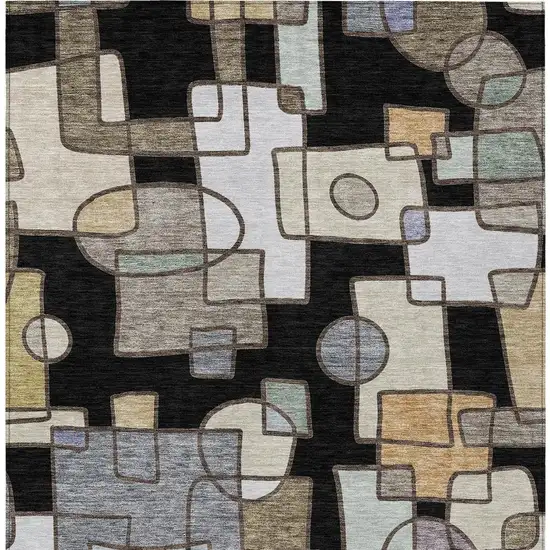 Black And Gray Geometric Washable Indoor Outdoor Area Rug Photo 3