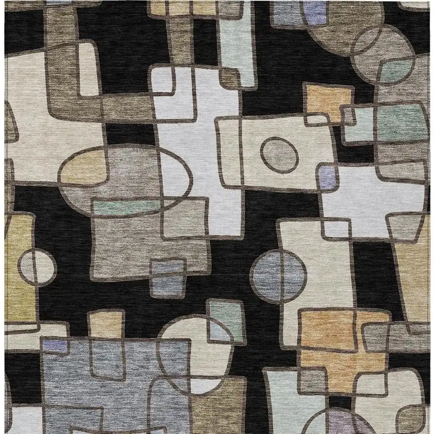 Black And Gray Geometric Washable Indoor Outdoor Area Rug Photo 3