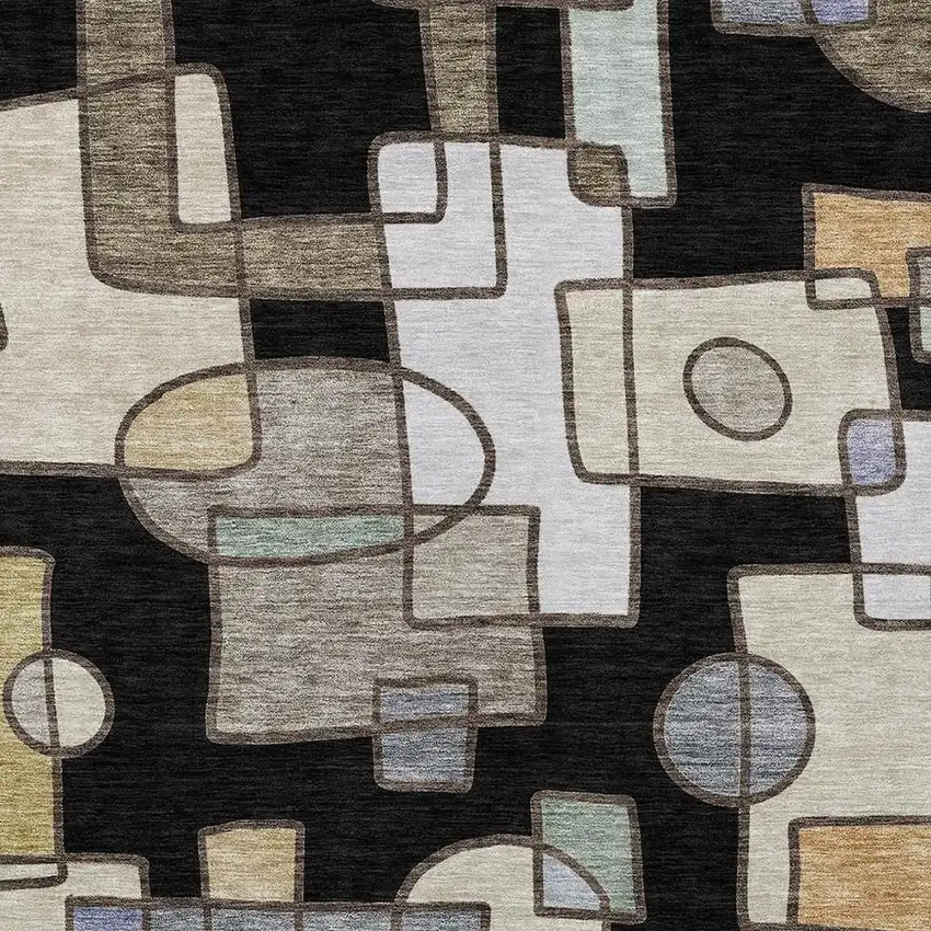 Black And Gray Geometric Washable Indoor Outdoor Area Rug Photo 2