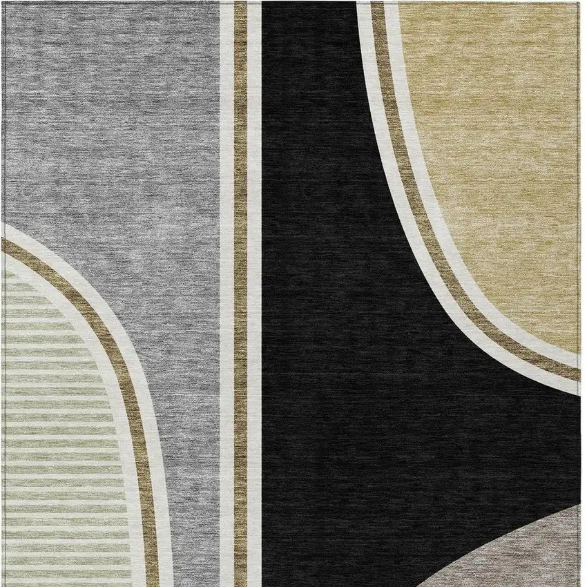 Black And Gray Geometric Washable Indoor Outdoor Area Rug Photo 3