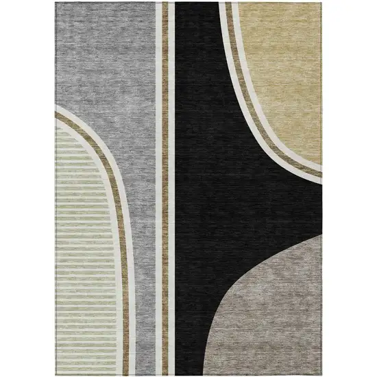Black And Gray Geometric Washable Indoor Outdoor Area Rug Photo 1