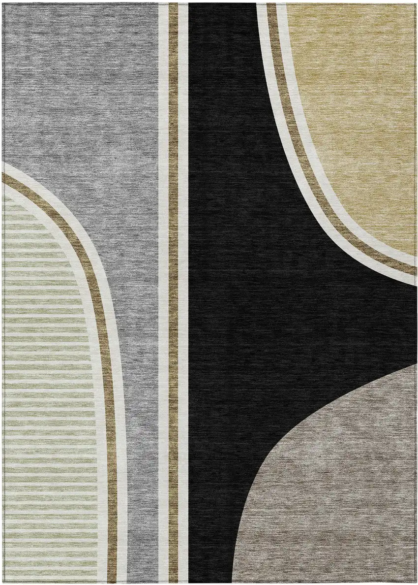 Black And Gray Geometric Washable Indoor Outdoor Area Rug Photo 1
