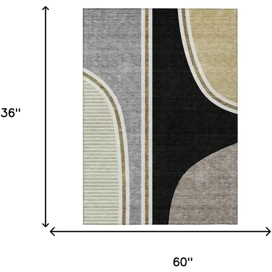 Black And Gray Geometric Washable Indoor Outdoor Area Rug Photo 6