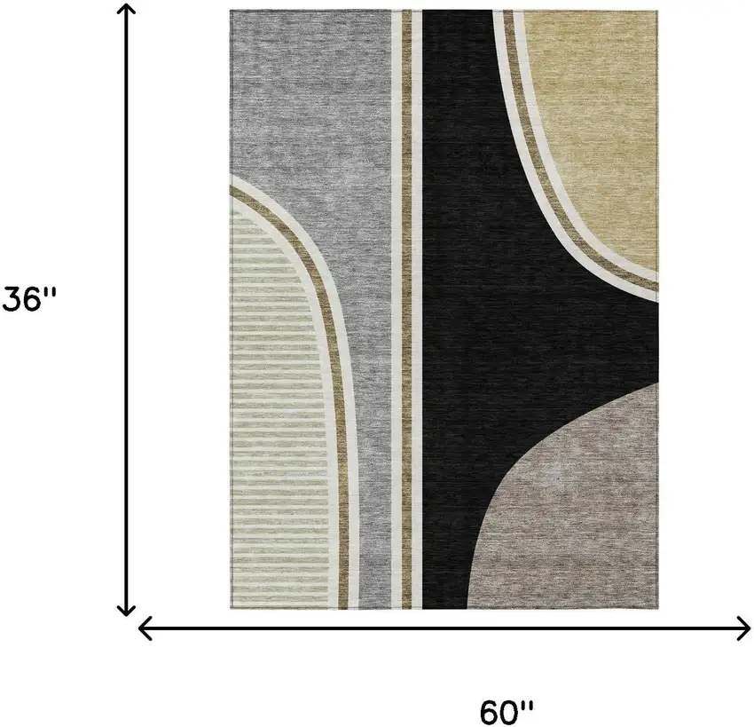 Black And Gray Geometric Washable Indoor Outdoor Area Rug Photo 6