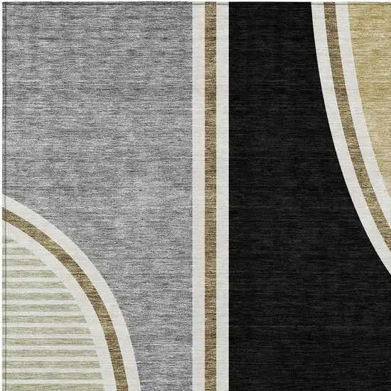 Black And Gray Geometric Washable Indoor Outdoor Area Rug Photo 2