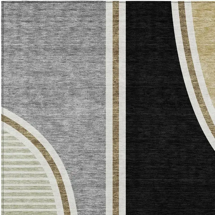 Black And Gray Geometric Washable Indoor Outdoor Area Rug Photo 2