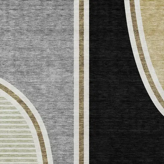 Black And Gray Geometric Washable Indoor Outdoor Area Rug Photo 2