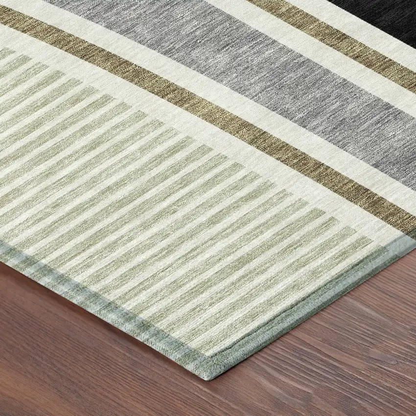 Black And Gray Geometric Washable Indoor Outdoor Area Rug Photo 8