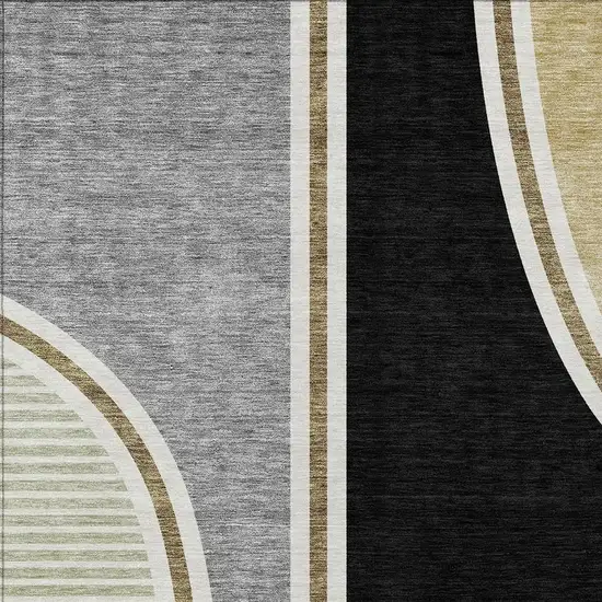 Black And Gray Geometric Washable Indoor Outdoor Area Rug Photo 2
