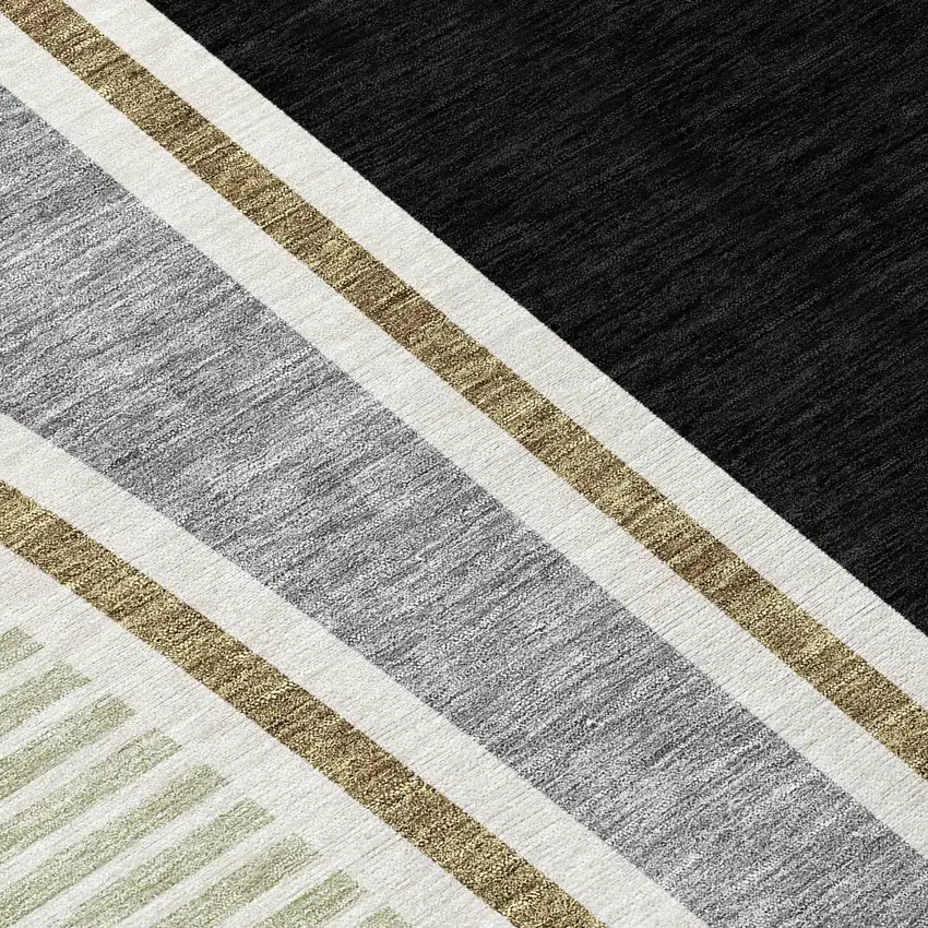 Black And Gray Geometric Washable Indoor Outdoor Area Rug Photo 9