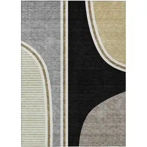 Photo of Black And Gray Geometric Washable Indoor Outdoor Area Rug