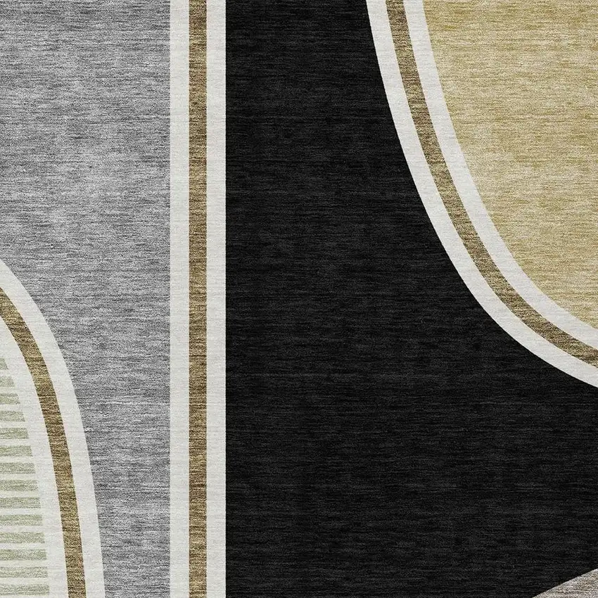 Black And Gray Geometric Washable Indoor Outdoor Area Rug Photo 2