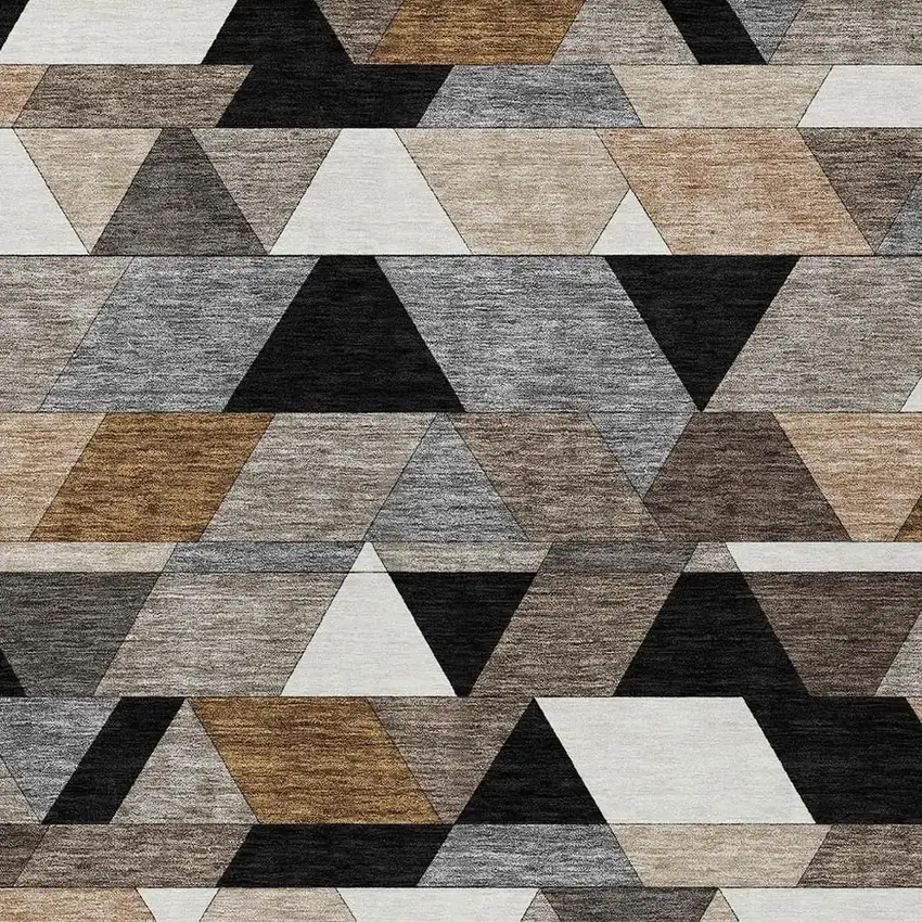 Black And Gray Geometric Washable Indoor Outdoor Area Rug Photo 3