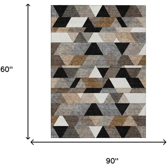 Black And Gray Geometric Washable Indoor Outdoor Area Rug Photo 7