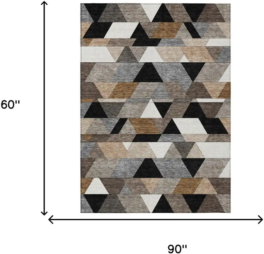 Black And Gray Geometric Washable Indoor Outdoor Area Rug Photo 7