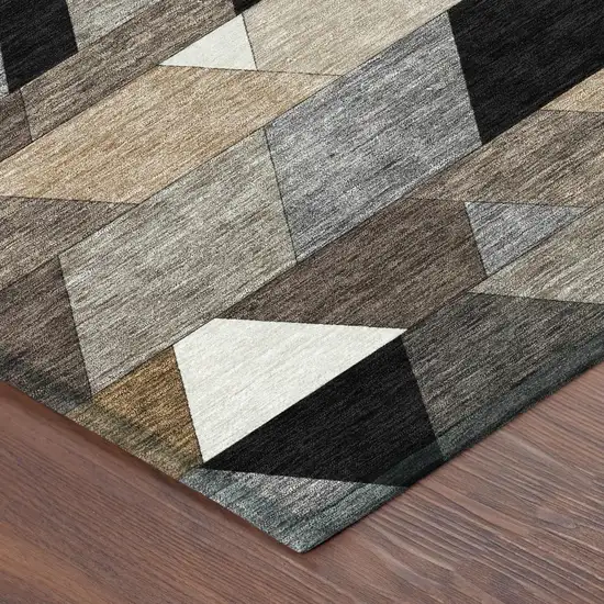 Black And Gray Geometric Washable Indoor Outdoor Area Rug Photo 5