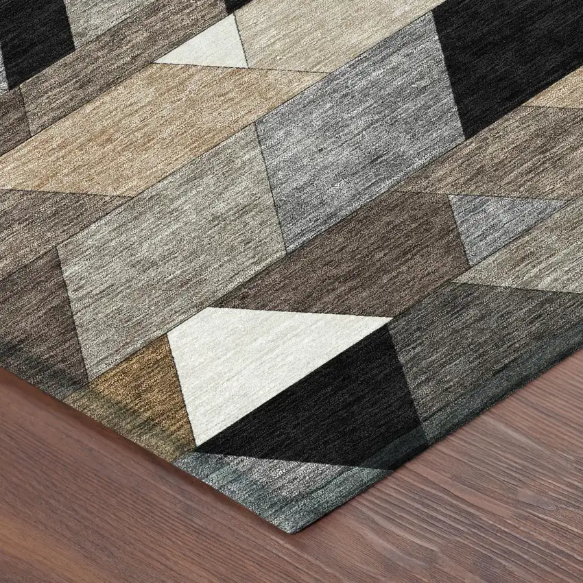 Black And Gray Geometric Washable Indoor Outdoor Area Rug Photo 5