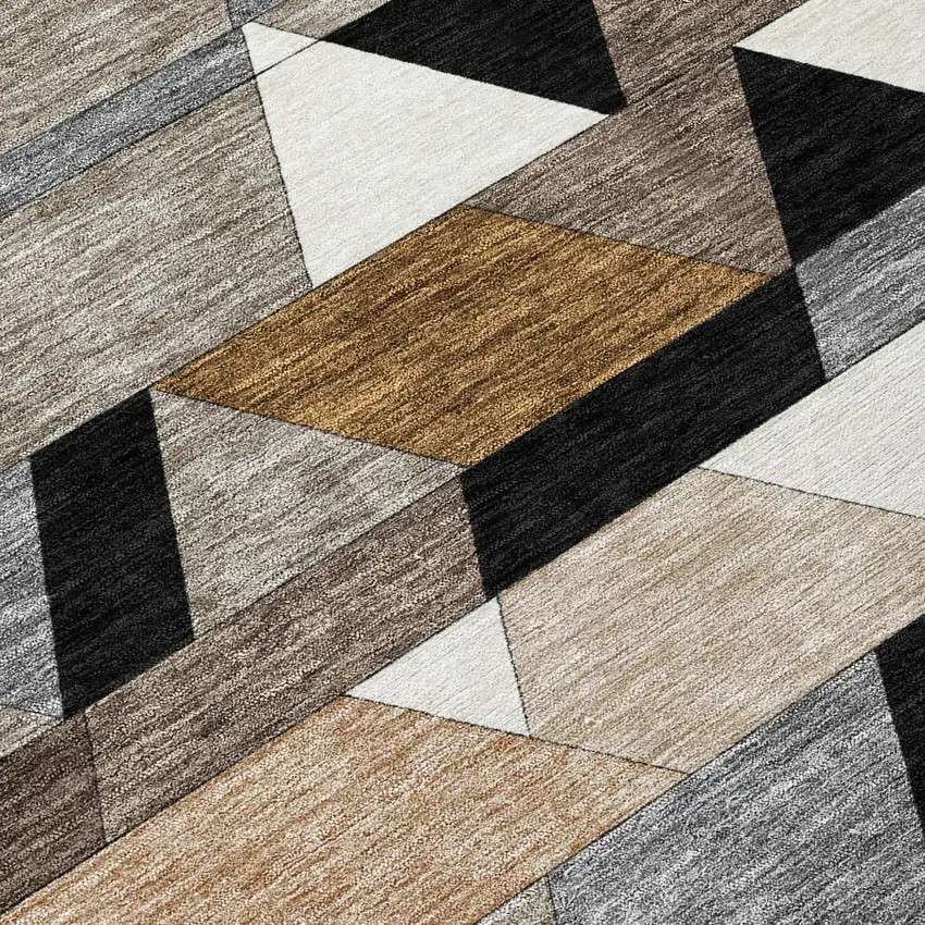 Black And Gray Geometric Washable Indoor Outdoor Area Rug Photo 6