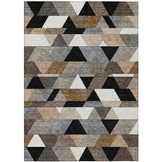 Black And Gray Geometric Washable Indoor Outdoor Area Rug Photo 2