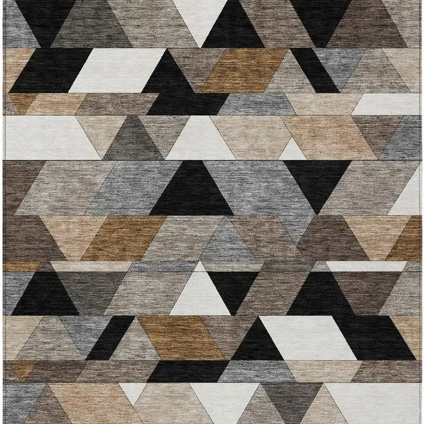 Black And Gray Geometric Washable Indoor Outdoor Area Rug Photo 4
