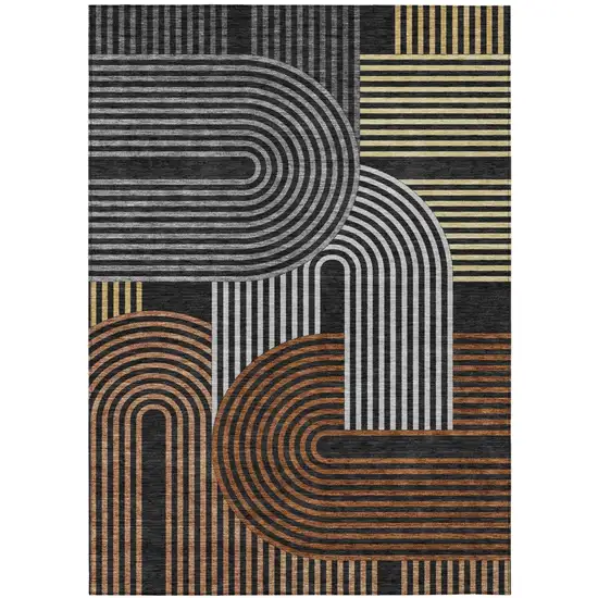 Black And Gray Geometric Washable Indoor Outdoor Area Rug Photo 2