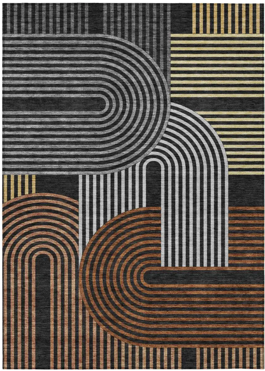 Black And Gray Geometric Washable Indoor Outdoor Area Rug Photo 2
