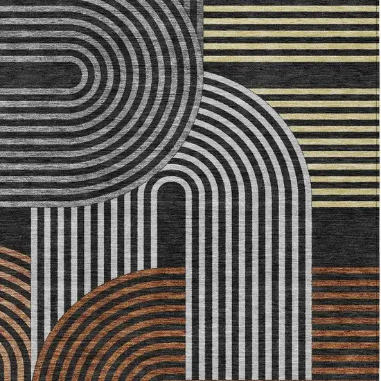 Black And Gray Geometric Washable Indoor Outdoor Area Rug Photo 3