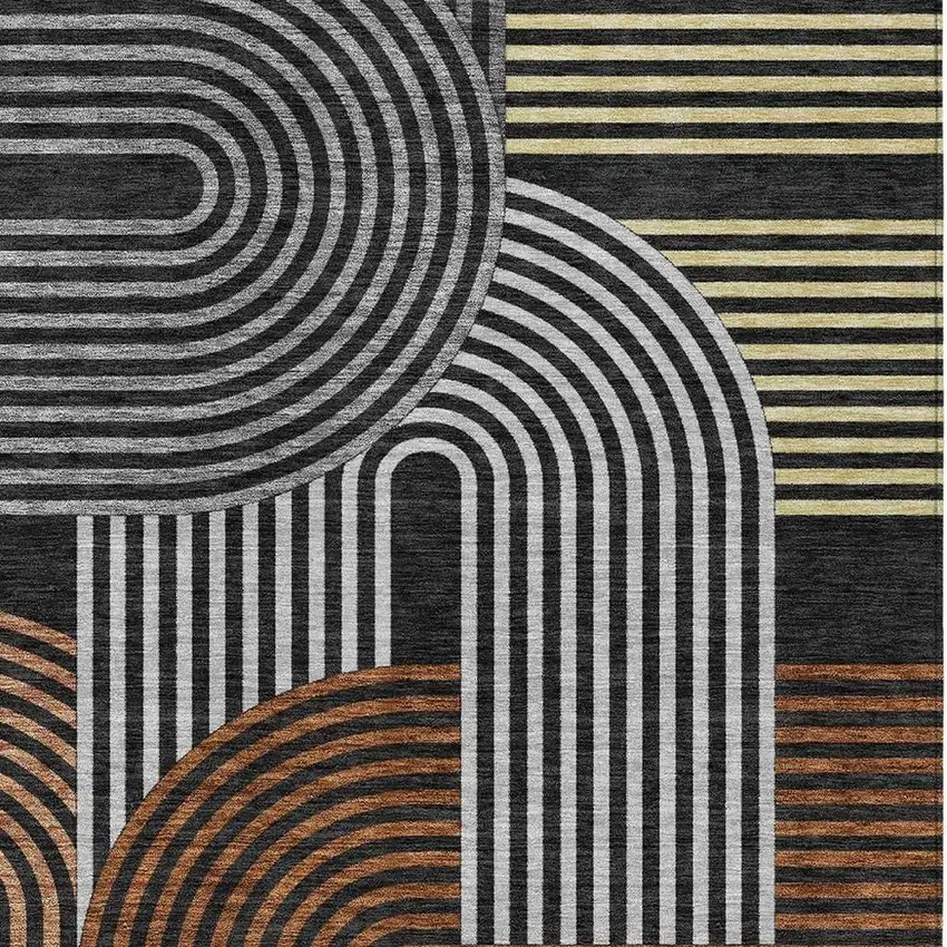 Black And Gray Geometric Washable Indoor Outdoor Area Rug Photo 3