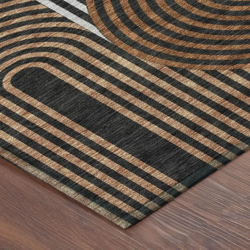 Black And Gray Geometric Washable Indoor Outdoor Area Rug Photo 5