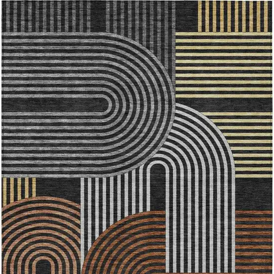 Black And Gray Geometric Washable Indoor Outdoor Area Rug Photo 4