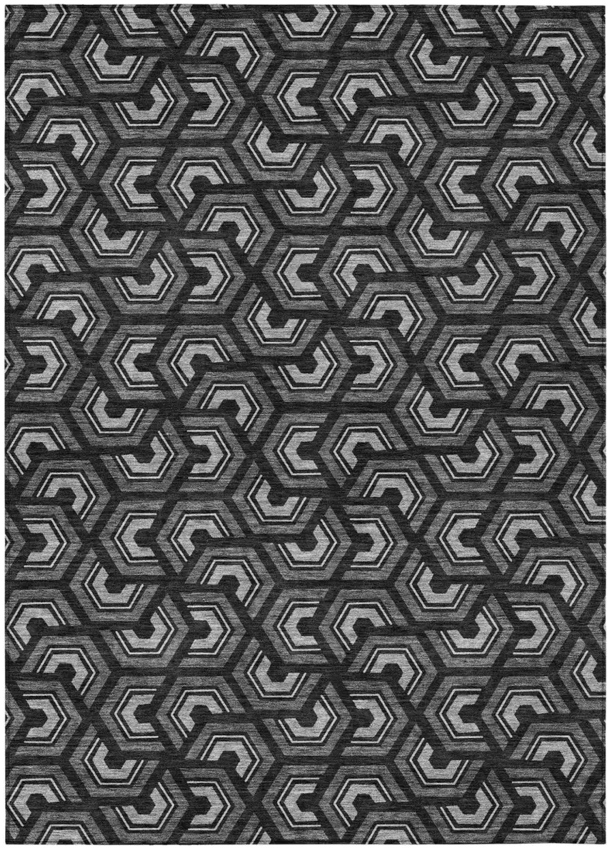 Black And Gray Geometric Washable Indoor Outdoor Area Rug Photo 2