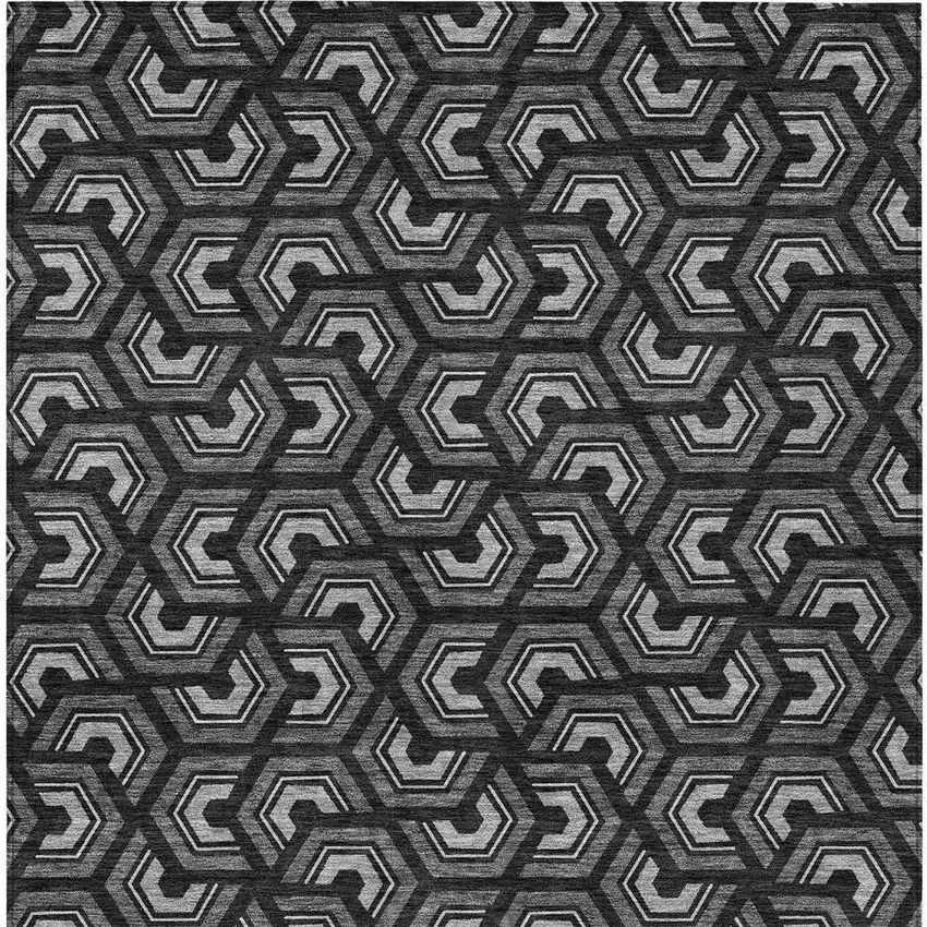 Black And Gray Geometric Washable Indoor Outdoor Area Rug Photo 4