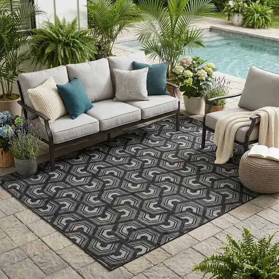 Black And Gray Geometric Washable Indoor Outdoor Area Rug Photo 1