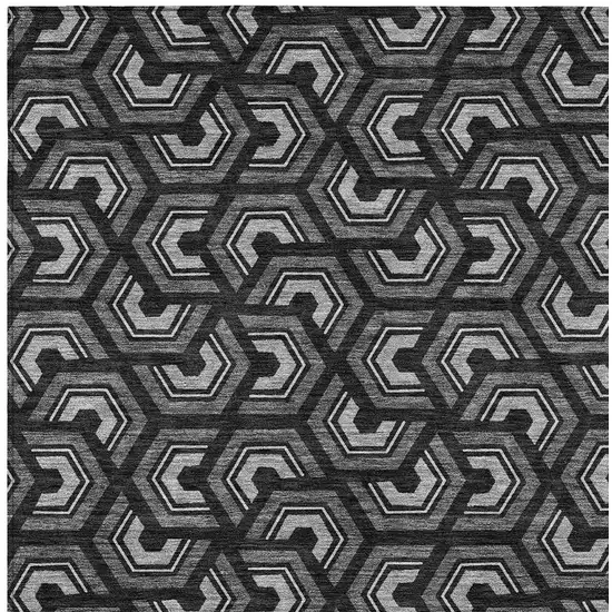 Black And Gray Geometric Washable Indoor Outdoor Area Rug Photo 3