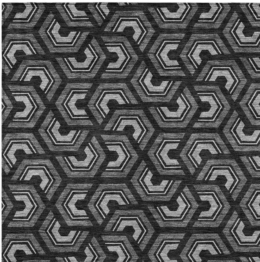Black And Gray Geometric Washable Indoor Outdoor Area Rug Photo 3