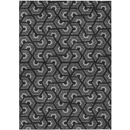 Black And Gray Geometric Washable Indoor Outdoor Area Rug Photo 2