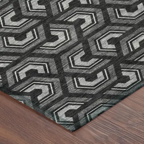 Black And Gray Geometric Washable Indoor Outdoor Area Rug Photo 5