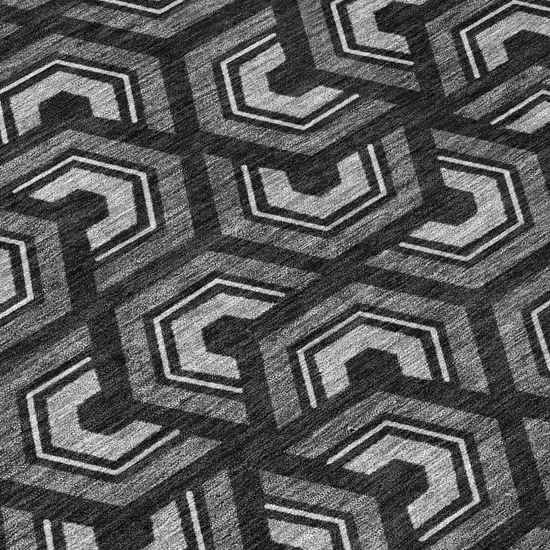 Black And Gray Geometric Washable Indoor Outdoor Area Rug Photo 6