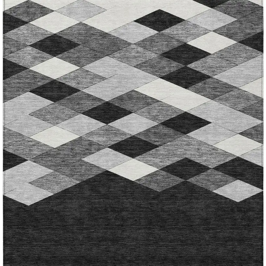 Black And Gray Geometric Washable Indoor Outdoor Area Rug Photo 5