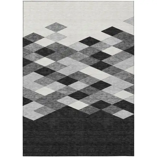 Black And Gray Geometric Washable Indoor Outdoor Area Rug Photo 4