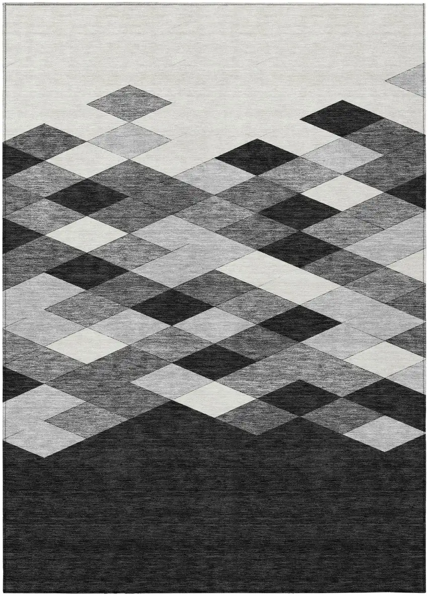 Black And Gray Geometric Washable Indoor Outdoor Area Rug Photo 4
