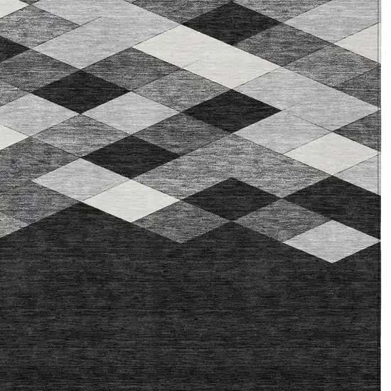 Black And Gray Geometric Washable Indoor Outdoor Area Rug Photo 2