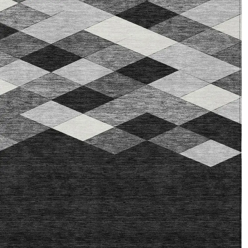 Black And Gray Geometric Washable Indoor Outdoor Area Rug Photo 2