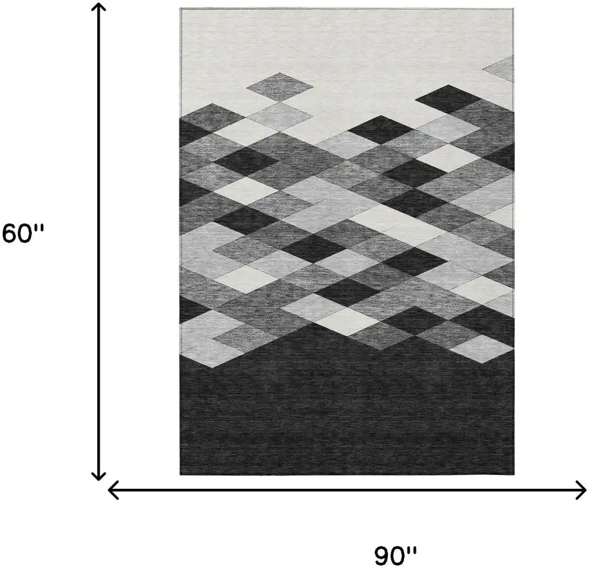 Black And Gray Geometric Washable Indoor Outdoor Area Rug Photo 8